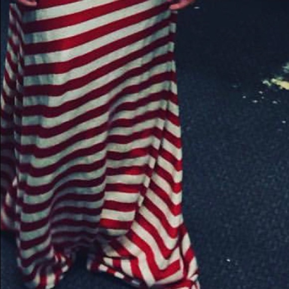 Red/White striped floor length dress - Picture 3 of 5